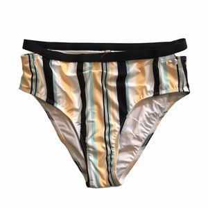 Ella Moss High Waisted Striped Bikini Bottoms Med Yellow Black